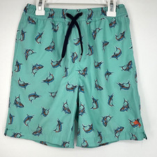 Salt Life Youth Boys Medium Swim Trunks Shorts Aqua Blue Fish Print Drawstring