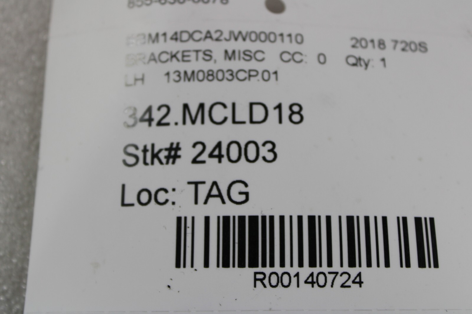 McLaren 720s, Battery Hold Down Bracket, Used, P/N 13M0803CP