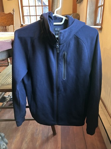 Uniqlo Men's Hoodie Dry Tech Jacket Sweatshirt Full Zip Chest Pocket Blue XS