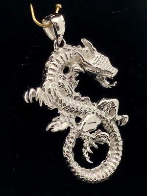 10k Rose Gold Solid Detailed 3D Good Luck Dragon Charm Pendant 1.4 6