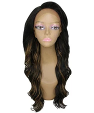 Asana Wavy 26"7x4 Women's Lace Front Wig,BLT-0117, Black with Golden Highlights
