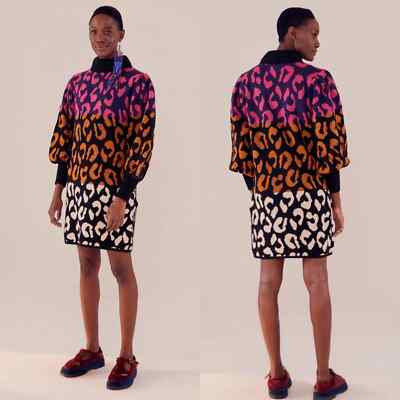 NWT Farm Rio Mixed Leopards Sweater Dress Ballon Sleeves Size Medium
