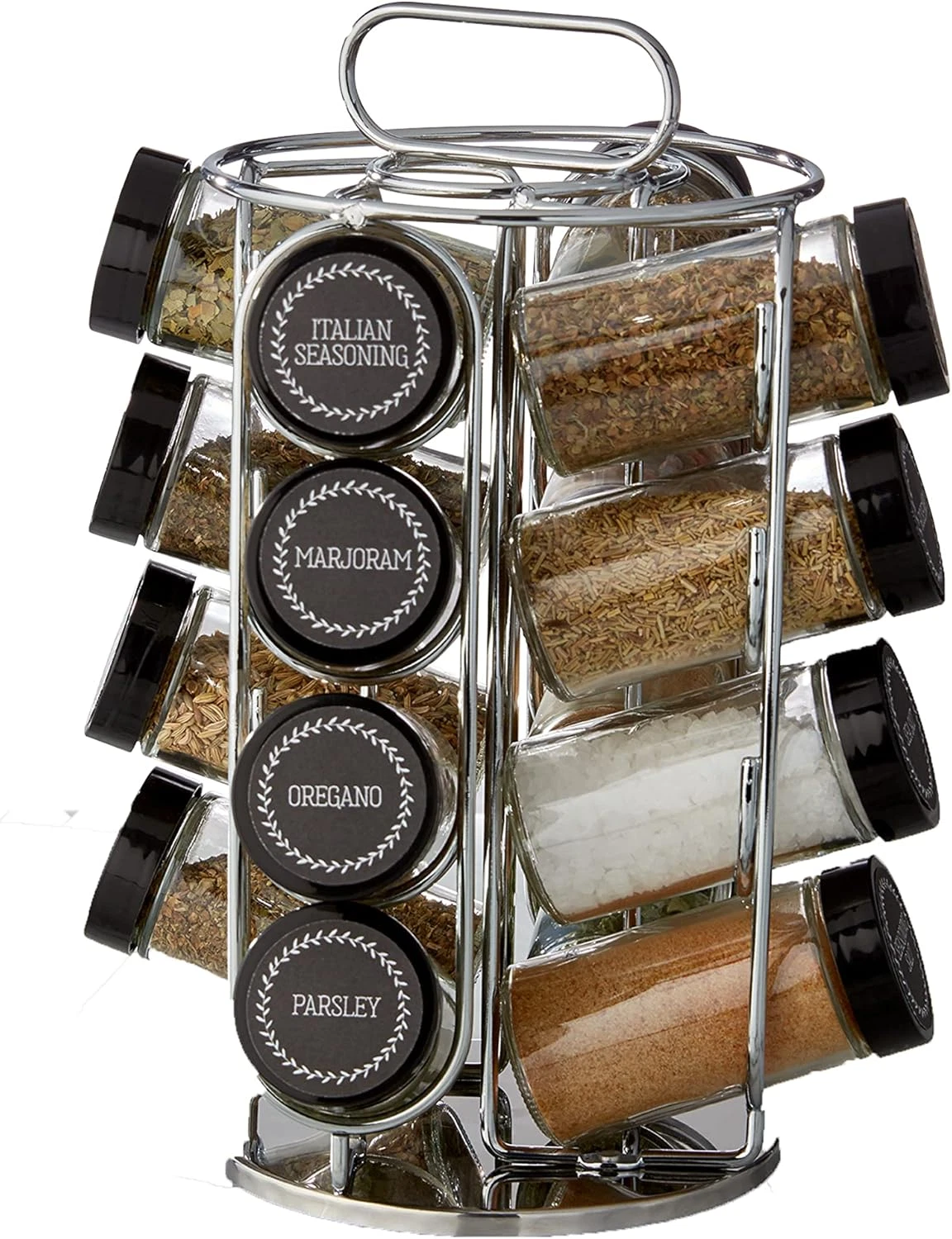 16 Jar Montauk Revolving Countertop Spice Rack Organizer with Spices Included, F