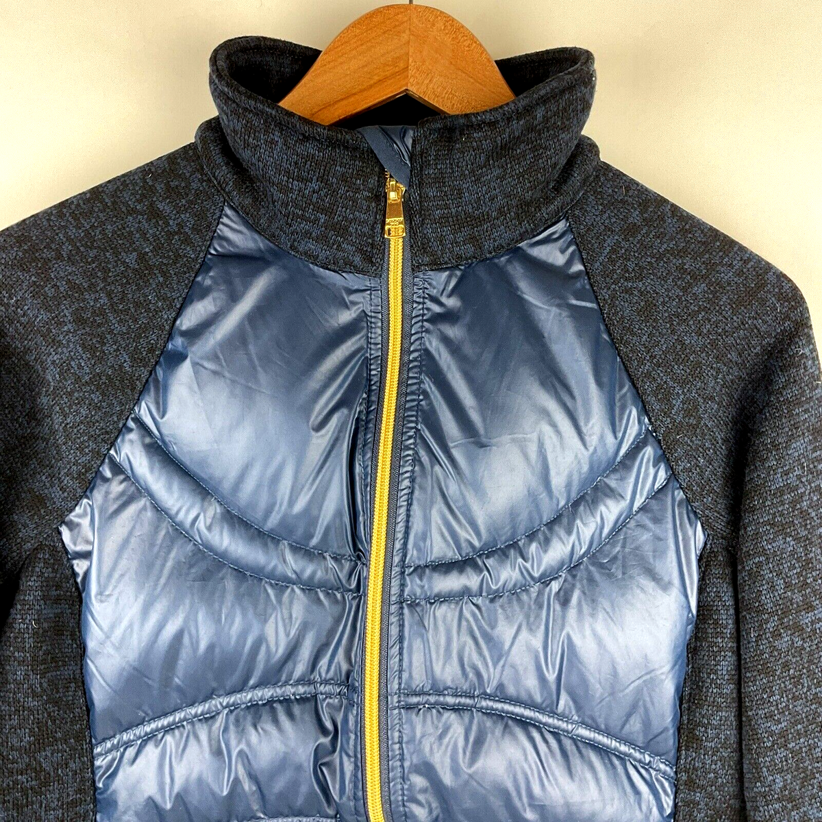 London Fog Jacket Down Puffer & Knit Women Sz S Blue 4 Pockets
