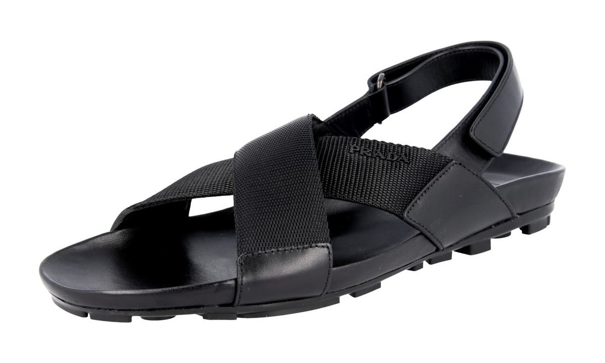 PRADA Leather Nylon Crisscross Slides Strap Sandals 4X2916  display picture 2