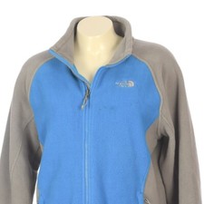 The North Face Gray Blue Fleece Hoodie Jacket Full Zip Pockets Womens Large