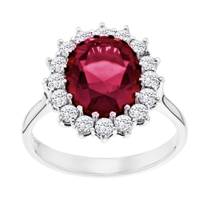 Sterlingsilber Rubin CZ großer Clusterring Größe J K L M N O P Q R S T U V