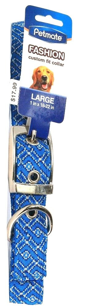 Petmate Dog Collar Blue Geo Jacquard Fashion Large 1 Inch X 18-22