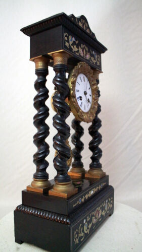 ANTIGUO Reloj de Mesa Francés Marquerty Colorido con Incrustaciones Imperio 1885 - Imagen 5 de 14