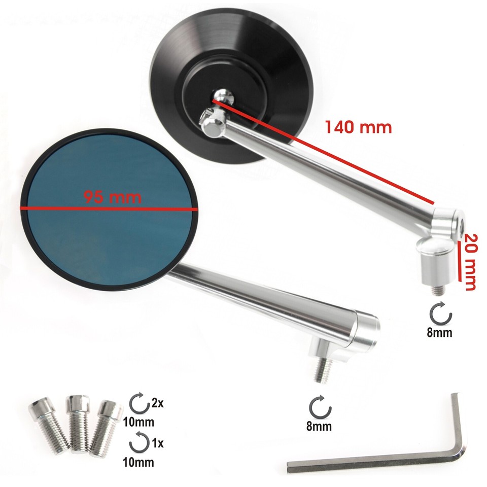 Rétroviseurs Couple Noir Custom Pour Moto/scooter - Bras Métal Chromé A-PRO (réf SR4836BLAC)