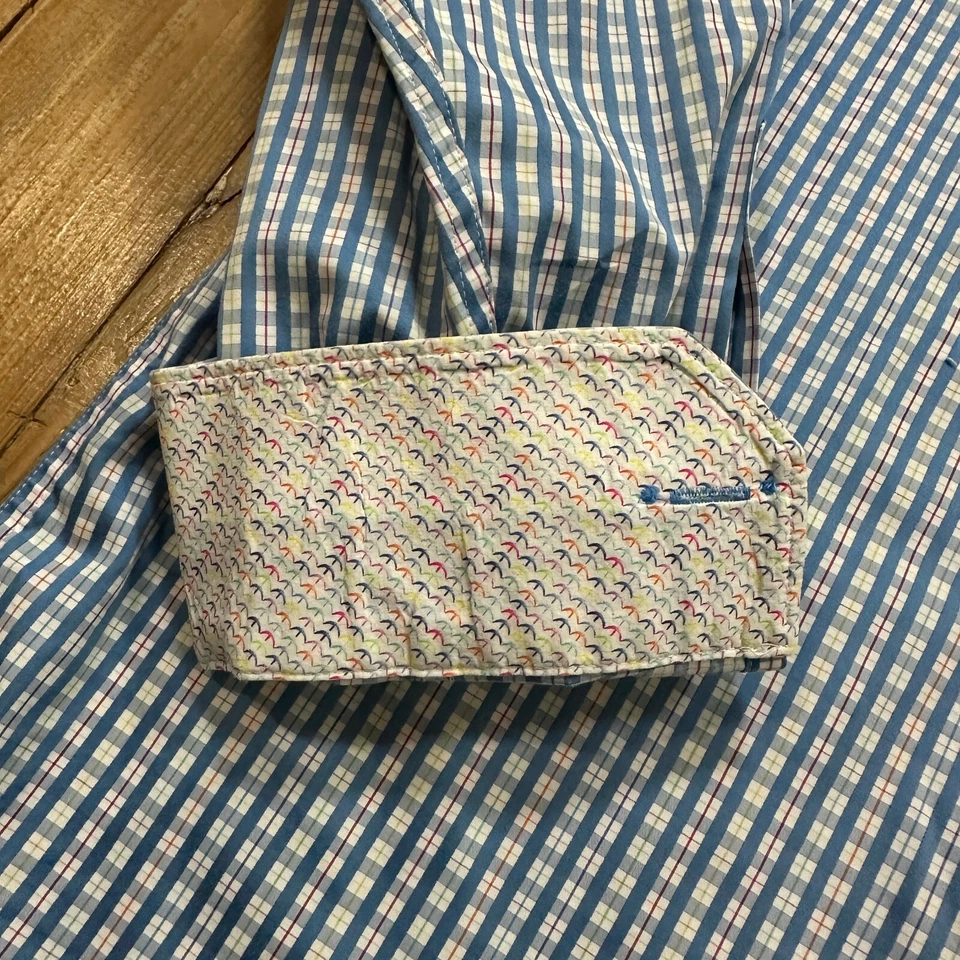 Bugatchi Uomo Shirt Mens L Multicolor Plaid Flip Cuff Geometric Office - EUC - Image 3 of 4