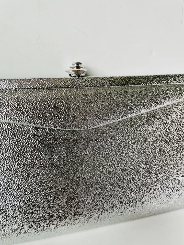 VTG 50'S-60'S XL LONG METALLIC SILVER FAUX LEATHER CLUTCH BAG PURSE SNAP FRAME - Image 2 of 4