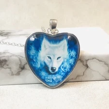 Heart Pendant Necklace Animal Wolf Head Charm Jewelry Accessories