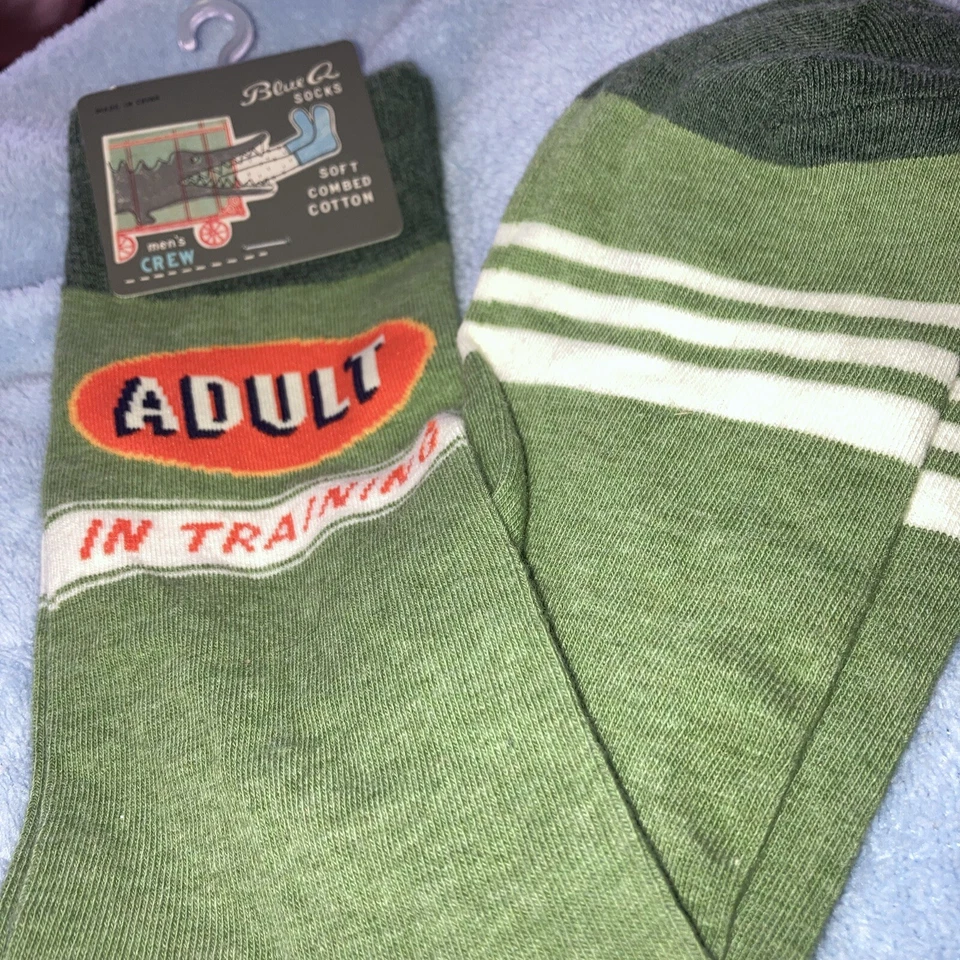 NWT Blue Q Adult in Training Crew Socks Green Novelty Funny Gift - Image 3 of 4