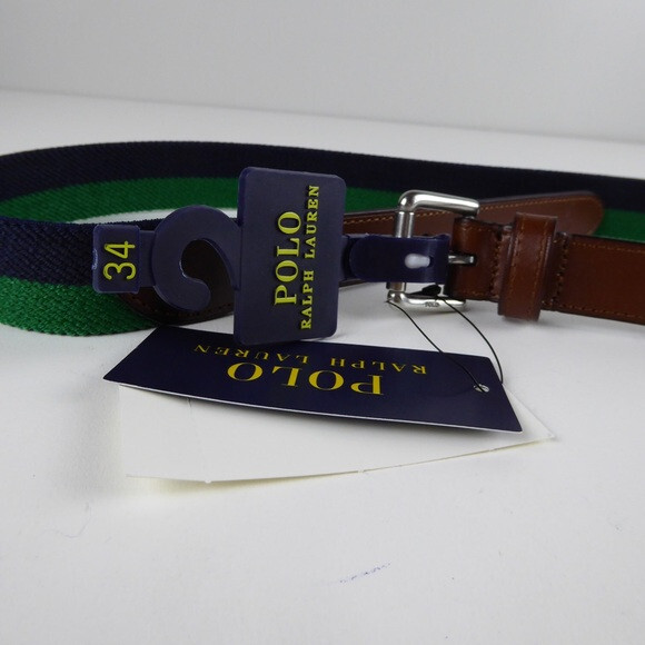 Мужской эластичный ремень Polo Ralph Lauren с кожаной отделкой в полоску-Размер32-красныйтемно-синий 6290₽