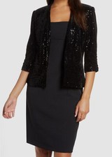 Eliza J Women's Black Sequined Velvet 3/4 Ruched Sleeve Blazer Jacket Size S