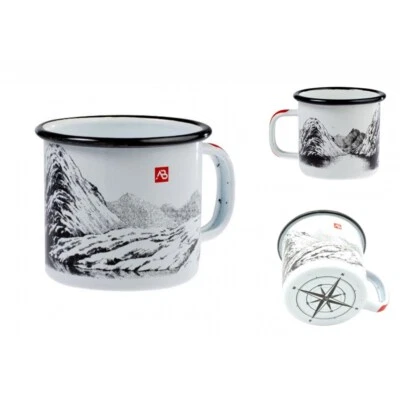 Tasse Emaille Outdoor Design Berge Kaffee Becher weiß Kaffeetasse Camping 450ml