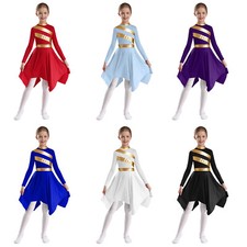 Kids Girls Praise Mock Neck Dancewear Patchwork Dresses Ballerina Modern Latin