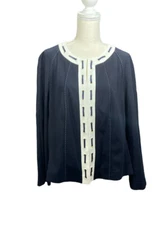 Basler Navy White Stitched Clasp Closure Blazer Long Sleeve EU44  US Size 10/12