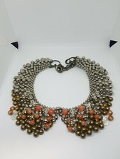 Pam Hiran Anthropology Beaded Bib Chunky Necklac Mixed Metals 