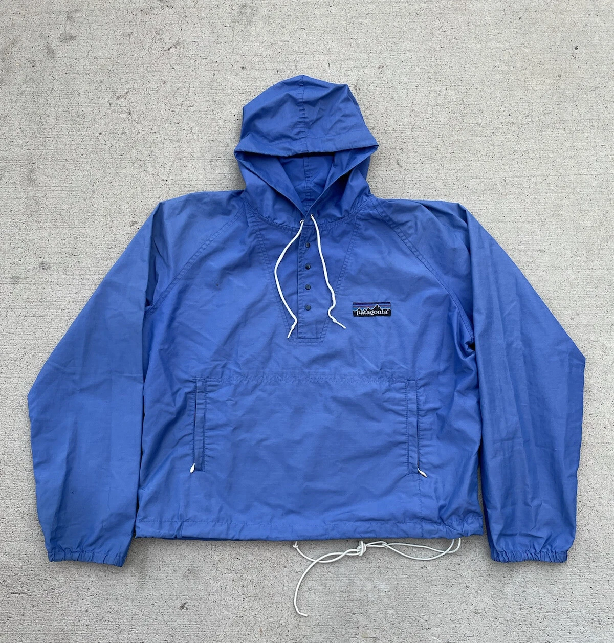 Vtg Patagonia Rafting Anorak Shell Jacket Blue Coat Hooded Windbreaker Sz Medium