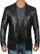 Veste de costume blazer homme 100 % cuir véritable peau d'agneau deux boutons...