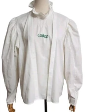 OOSSL VTG 70s Rare Trachten Dirndl White Cotton Blouse with Puffy Sleeves EU44/L