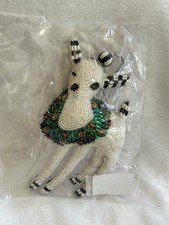 Mackenzie Childs DREARY DEER Beaded ORNAMENT w/ Courtly Check Back NEW m26-9