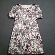 Eliza J Shift Dress Womens 8 Cream Paisley Linen Blend Ruffle Puff Sleeve Floral