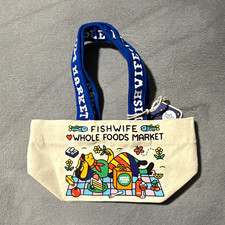 Whole Foods Market Fishwife Small Canvas Tote Beige/Blue Handles 8in