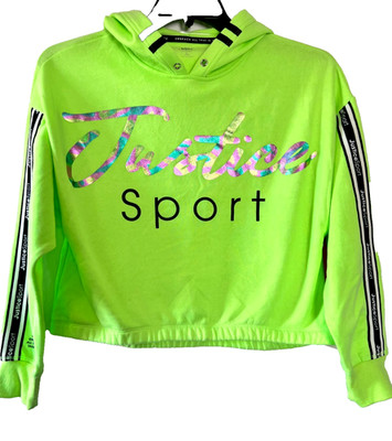 Justice Sport Lime Green Black Stripes Cropped Hoodie Youth Large NWT