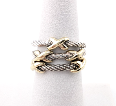 P*8様 david yurmanリング 925 14K David Yurman Sterling Silver 925 14K Signature X Set of 3 Stack
