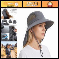 Foldable UV Sun Protection Hat for Women - Wide Brim, Neck Flap Ponytail Hole