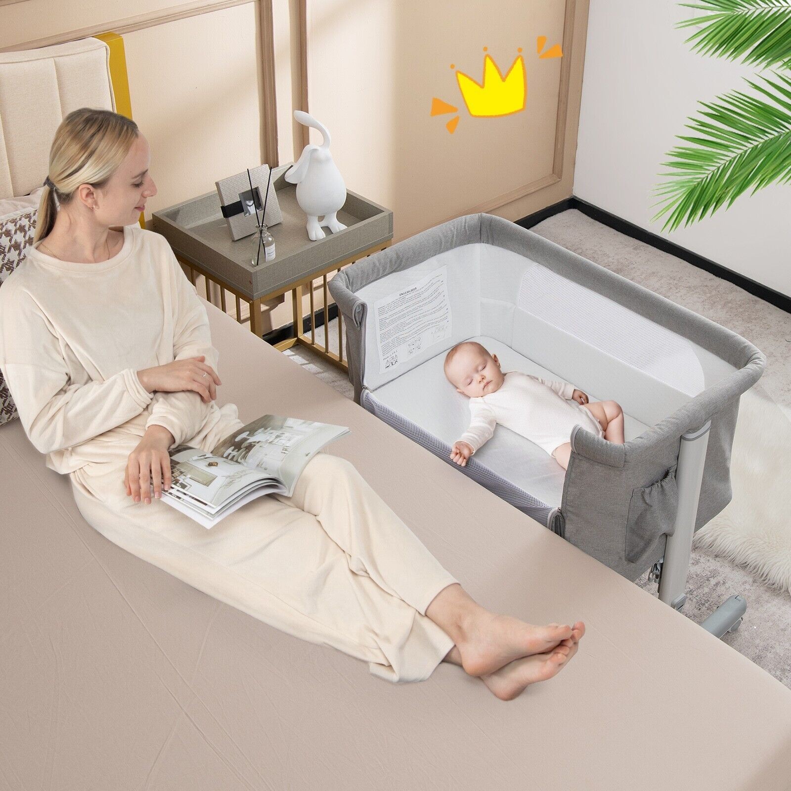 3-in-1 Baby Bedside Bassinet Crib Height- Infant Newborn Cot Bed