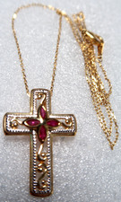 VINTAGE STUNNING STERLING SILVER CROSS W/ PINK CZ NECKLACE ~ SIGNED