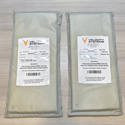 Velocity Systems VS-33A 5x11 NIJ IIIA ballistic inserts set of two 08/26
