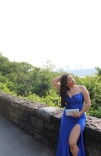 Blue Formal Evening Gown Dress with Slit Floor Length Elegant Prom Party Attire