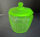 VTG Anchor Hocking Uranium Glass Cookie Biscuit Jar w Lid Depression