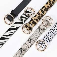 5 PCS Women Round Buckle Animal Print Skinny Faux Leather Belt Jeans Dress Belts