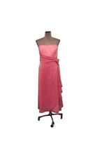 David’s Bridal Strapless Midi Dress Size 16 Coral Pink Floral Pearl Appliqué