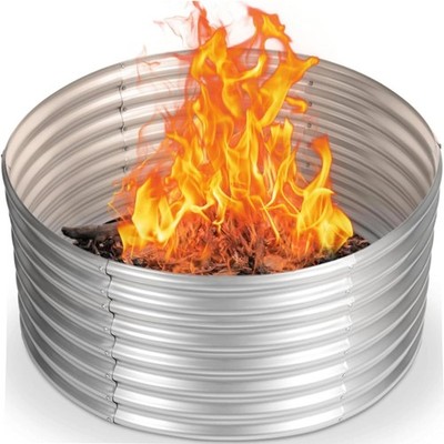 48 inch Fire Pit Ring, 4FT Galvanized Fire Ring, Wood Burning Fire Pits Ring,...