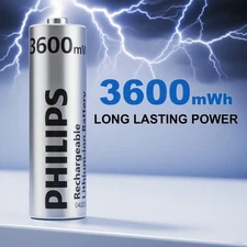 Philips 3600mWh AA Lithium Batteries 1.5V Fast Charger 2000 Cycles - 4 Pack NEW