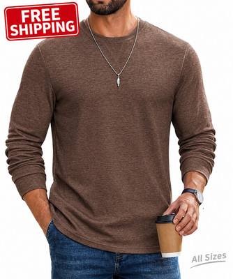 MensClasixs Long Sleeve Cotton Blend Casual Tee Shirt, Brown, All Sizes
