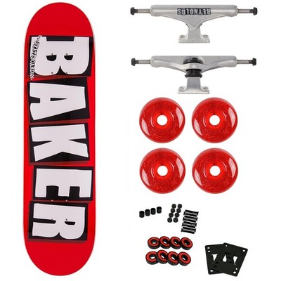Baker Logo Skateboard Red 8.0'' with Independent Reynolds Trucks and 53mm Wheels