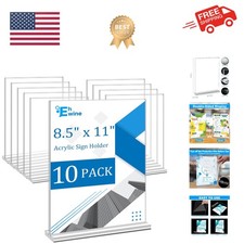 Acrylic Sign Holder 8.5 x 11, 10 Pack Double-Sided Stand up Table Top Sign Ho...