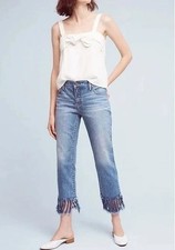 ANTHROPOLOGIE 138 Pilcro Hyphen Fringe Tassel Crop Denim Jeans Size 27