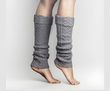 Anthro/Lemon Super Soft Leg Warmers Gray Tulle Cable Tall Knit Cozy Long 39