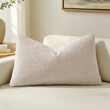 Textured Boucle Lumbar Pillow Cover for Bed 12x20 Beige  Pack of 1 Textured