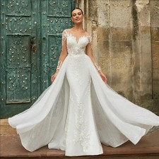 Mermaid Wedding Dresses Lace Tulle Applique Backless Pleated Prom Bridal Gowns