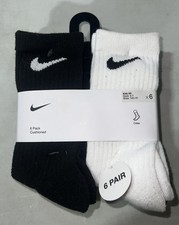 Nike Kids' XS Crew Socks - 6 pairs 5-7 10C-3Y - White, Gray, Black